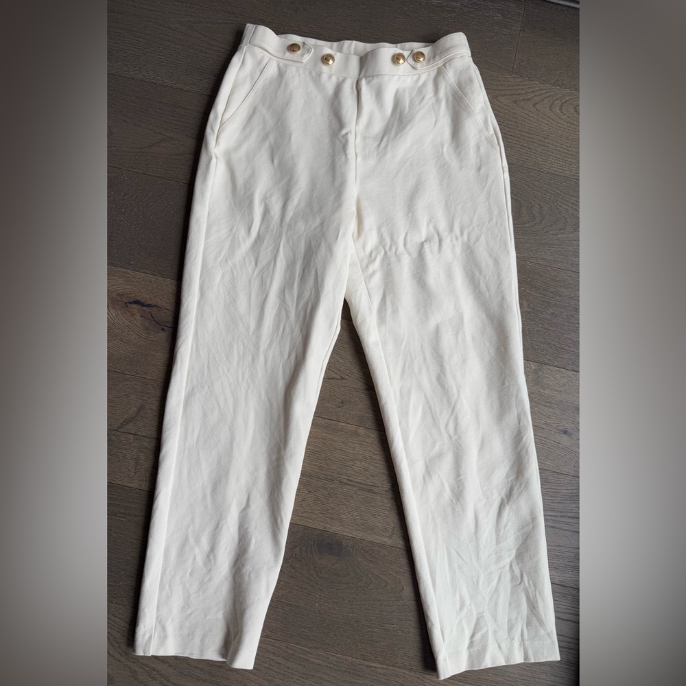 Michael Kors Off- White Casual Tapered Pants with Gold Button Waist. EUC. Size M